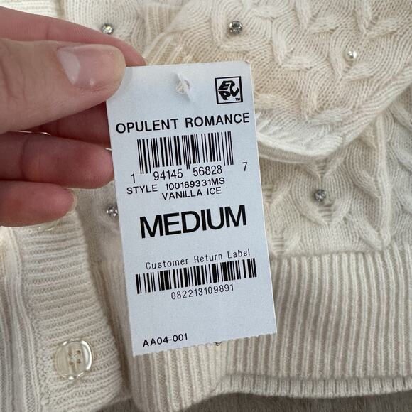 Charter Club Luxury Cashmere Embellished Cardigan, Woman Size M, Ivory White - Picture 8 of 12